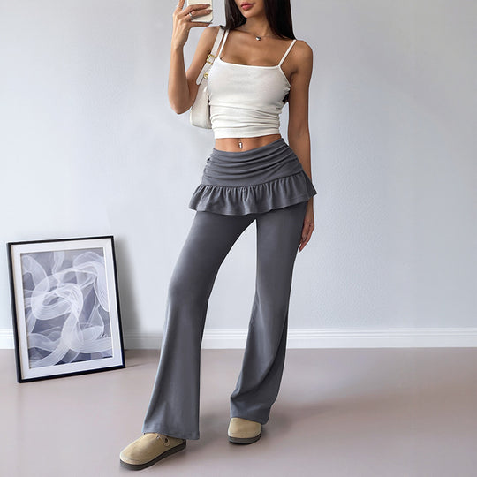 Damen Hochwertige Flared Hose mit Rüschendetails R&B
