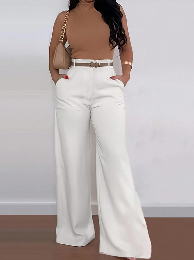 Damen Weitgeschnittene Elegante Anzughose mit Gürtel R&B