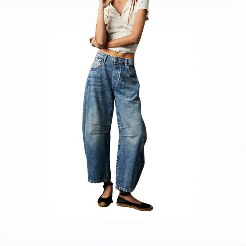 Damen Weite High-Waist Jeans im Vintage-Look mit ausgefallenem Waschverfahren R&B