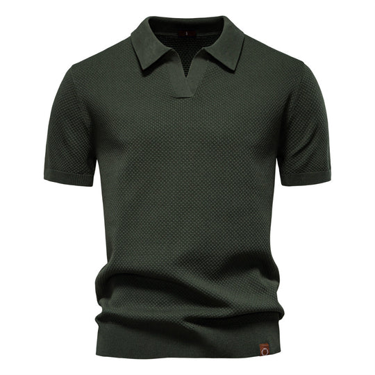 Herren nan strukturiertes Feinstrickpoloshirt mit offenem Reverskragen R&B