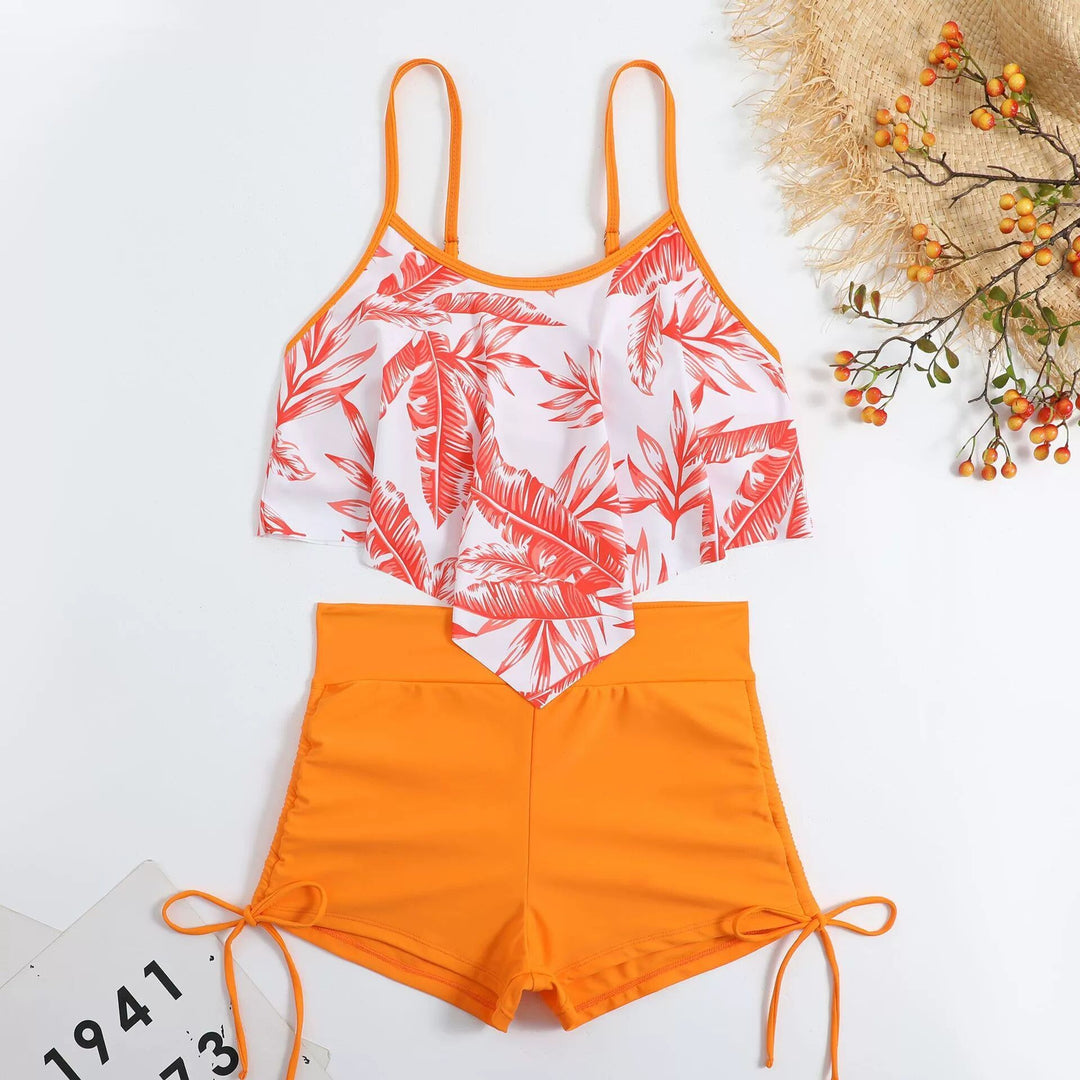 Damen Tankini-Set mit floralem Oberteil und hoch taillierten Shorts R&B
