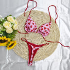 Damen Triangel-Bikini-Set mit fröhlichem Kirschmuster und verstellbaren Trägern R&B