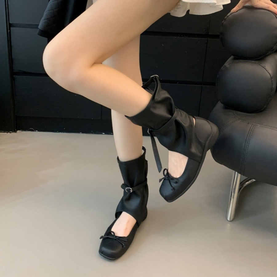 Damen modische Ballerinas mit elastischem Riemen und charmantem Schleifenakzent R&B