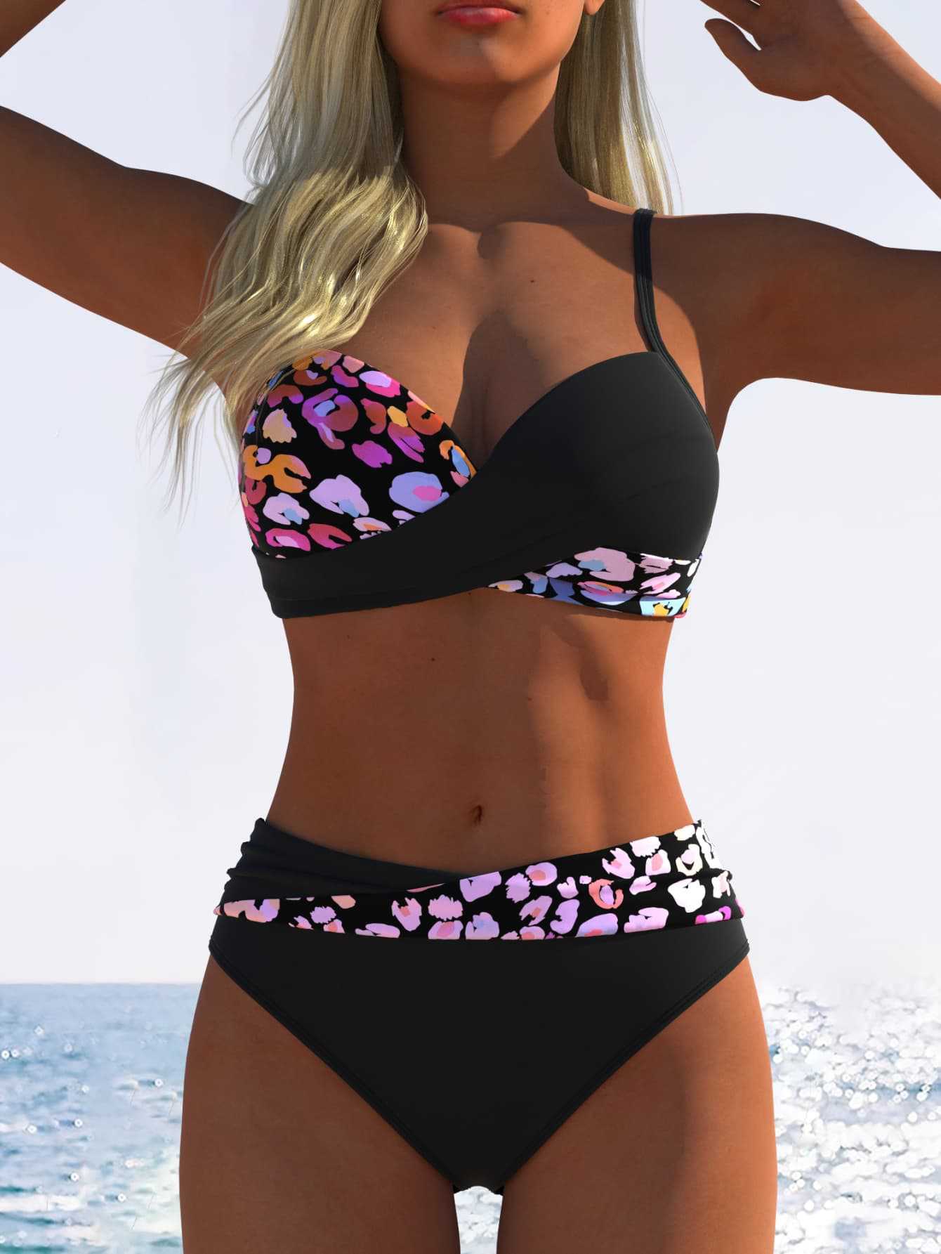 Damen Bikini mit gepolstertem Oberteil und hohem Taillenschnitt R&B