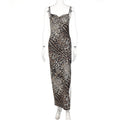 Damen Elegantes Maxikleid mit Leopardenmuster und sexy Schlitz R&B