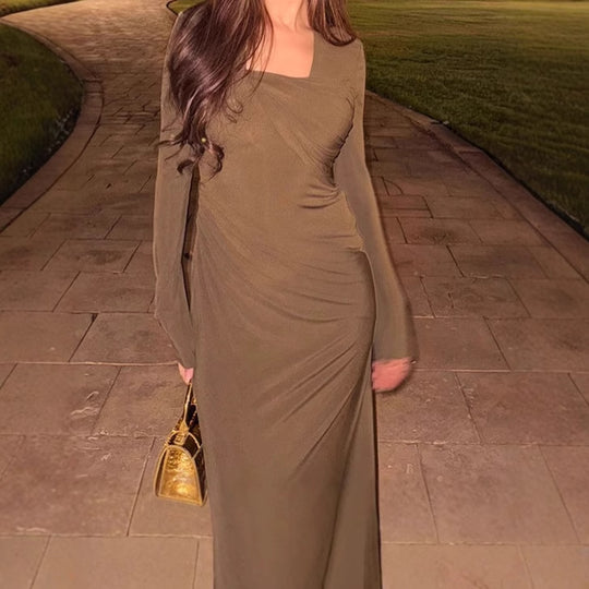 Damen Langarm-Maxikleid mit raffiniertem Wickeldesign und figurschmeichelndem Schnitt R&B