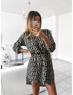 Damen Hemdkleid mit geometrischem Muster und Taillengürtel R&B