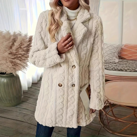 Damen Fleece-Winterjacke mit strukturiertem Design und eleganten Knöpfen R&B