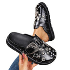Damen Clogs mit funkelnden Zierteilen und modischem Schnallen-Design R&B