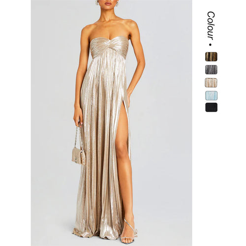 Damen Abendkleid mit schulterfreiem Design und elegantem Schlitz R&B