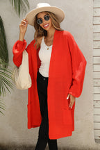 Damen lässige Strickjacke mit offener Front und großzügigen Ärmeln R&B