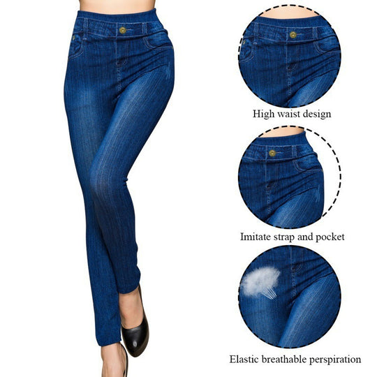 Damen Hochtaillierte Jeansleggings im Denim-Look R&B