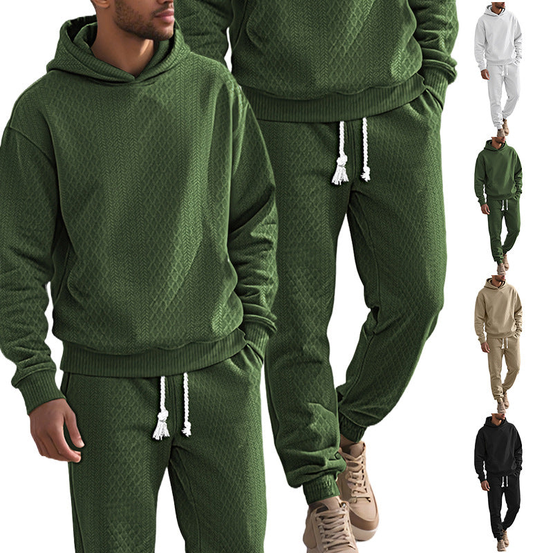 Herren nan strukturierter Velours-Jogginganzug mit Kapuzenpullover und Kordelzughose R&B