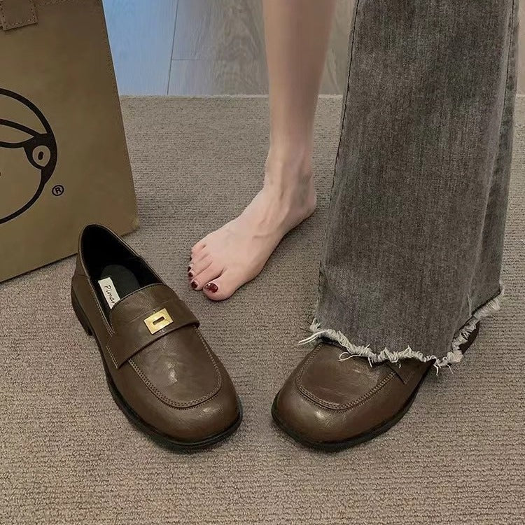 Damen elegante Mokassins mit dekorativem Gurt und goldener Schnalle R&B