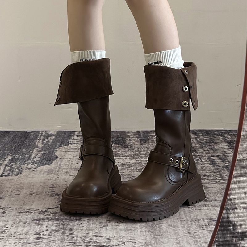 Damen Modische und robuste Stiefel mit verstellbarem Riemen und Schnalle R&B