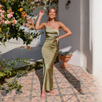 Damen Einseitig geschnittenes Satin-Maxikleid mit elegantem Fall R&B
