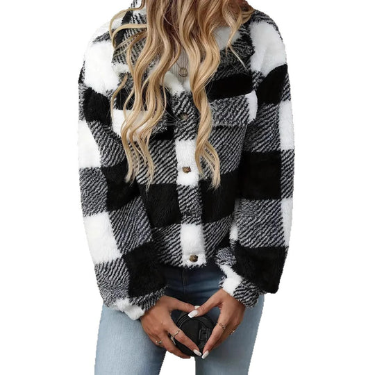 Damen Plüsch-Cool-Freizejacke im Karomuster R&B