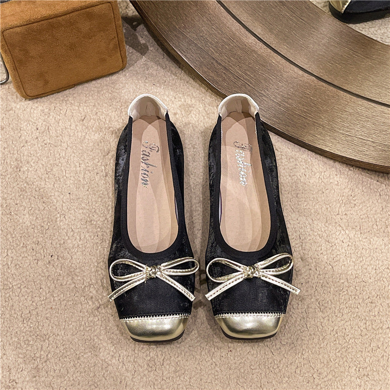 Damen nan Ballerina-Slipper mit quadratischer Zehenpartie, Schleifenapplikation und viskoelastischem Fußbett R&B