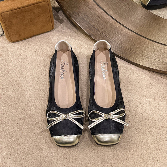 Damen nan Ballerina-Slipper mit quadratischer Zehenpartie, Schleifenapplikation und viskoelastischem Fußbett R&B