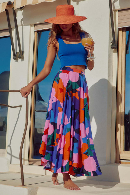 Damen Maxi-Rock mit buntem Blumendesign und fließendem Fall R&B