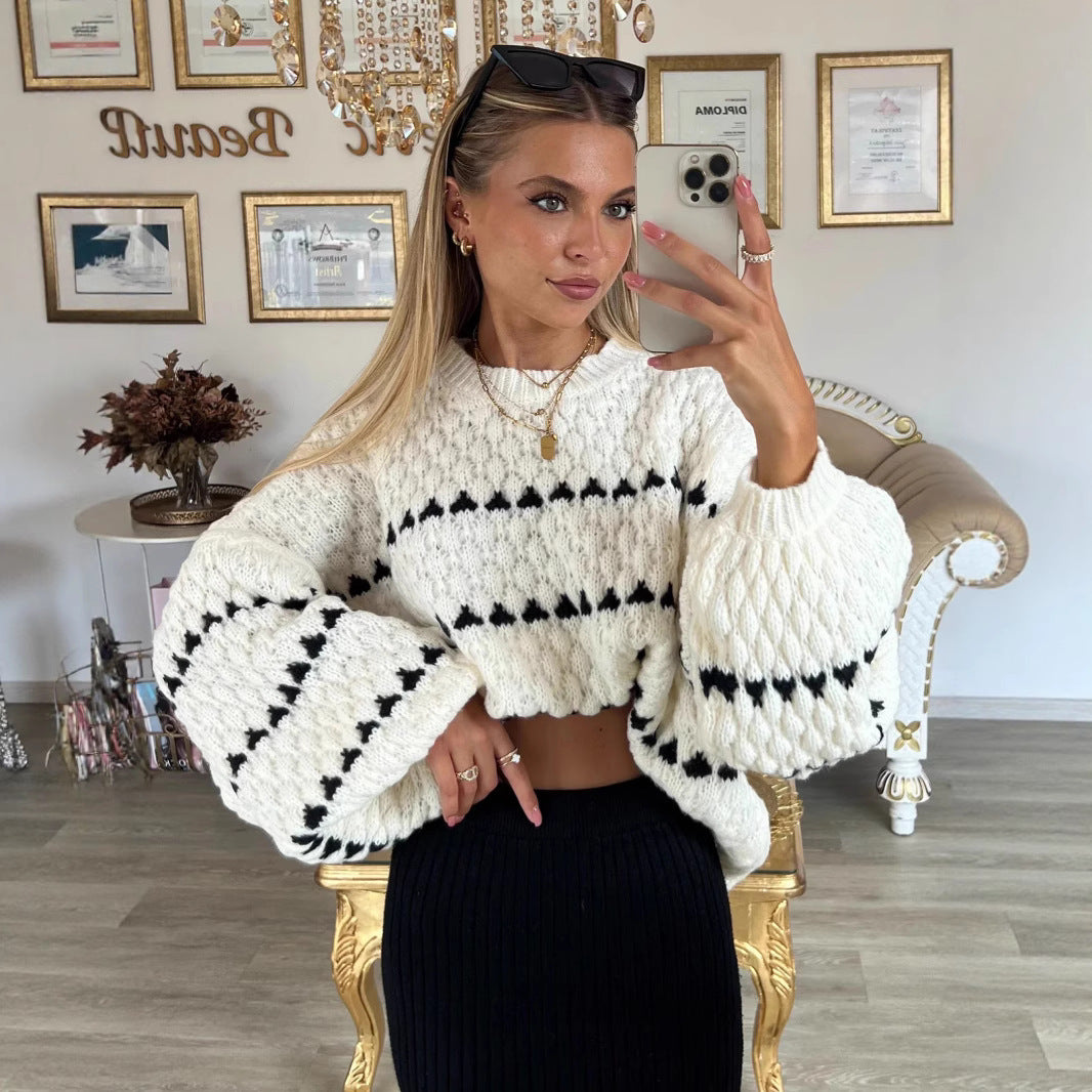 Damen modischer Pullover mit weitem Schnitt und strukturiertem Design R&B