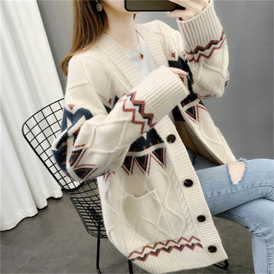 Damen Grobstrick-Cardigan mit modernem Muster und praktischen Taschen R&B