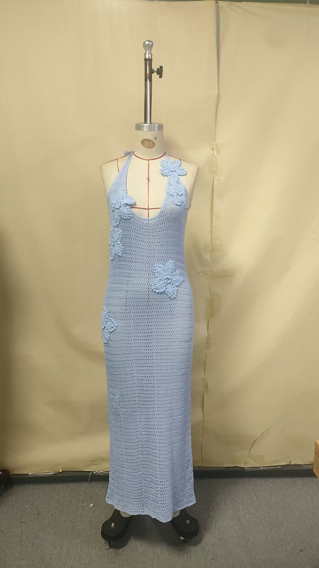 Damen häkel Maxi-Kleid mit floralem Design R&B