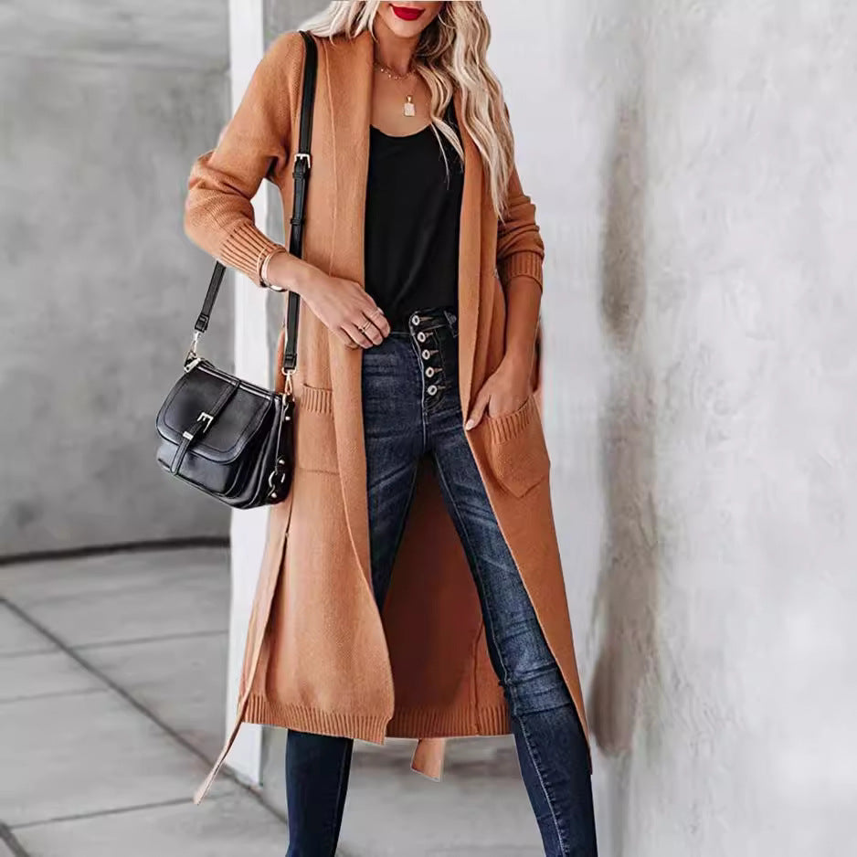 Damen Strickmantel mit eleganter Taillierung und praktischen Taschen R&B