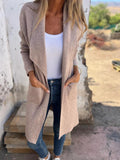 Damen Langer Strickcardigan mit offenen Kanten und Taschen
