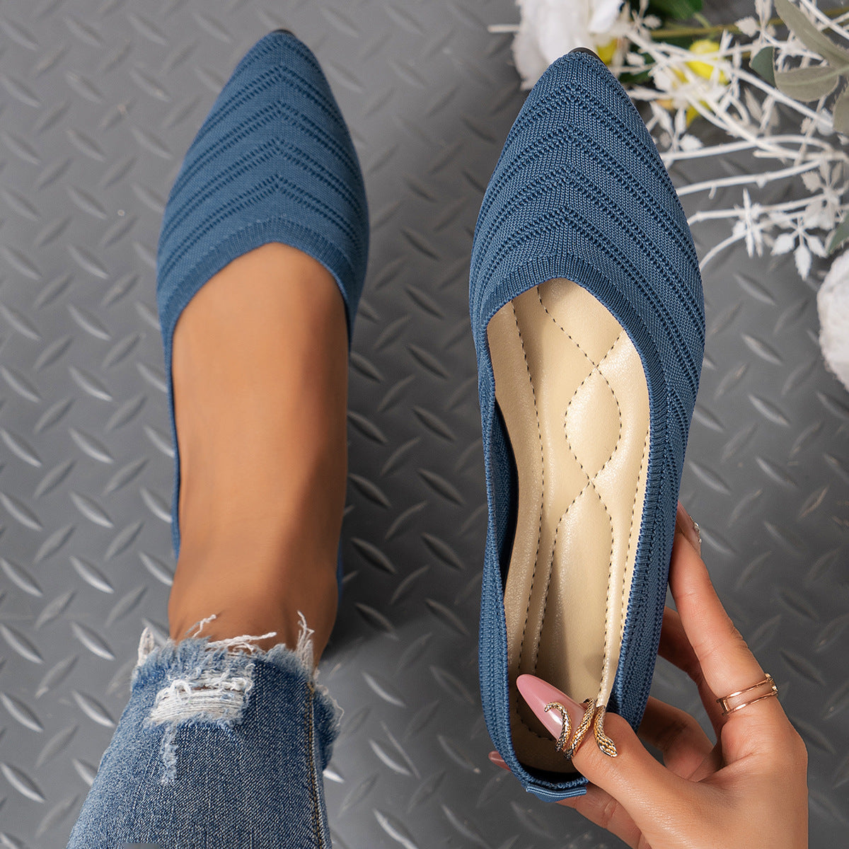 Damen spitze Ballerinas mit strukturiertem Obermaterial R&B