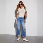 Damen Destroyed Jeans im modischen Bootcut-Stil