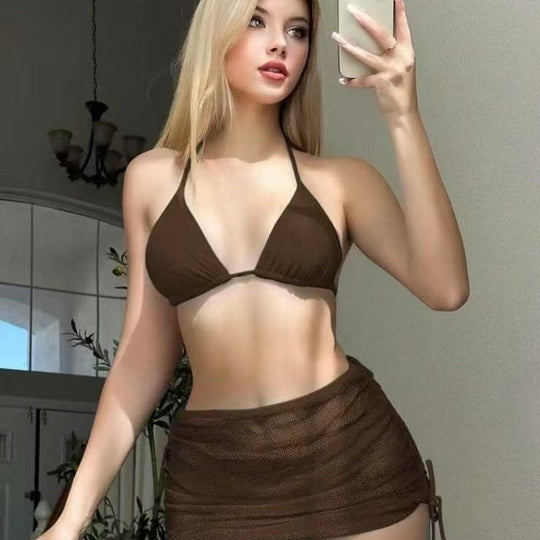 Damen Bikini-Set mit verstellbaren Trägern und transparentem Wickelrock R&B