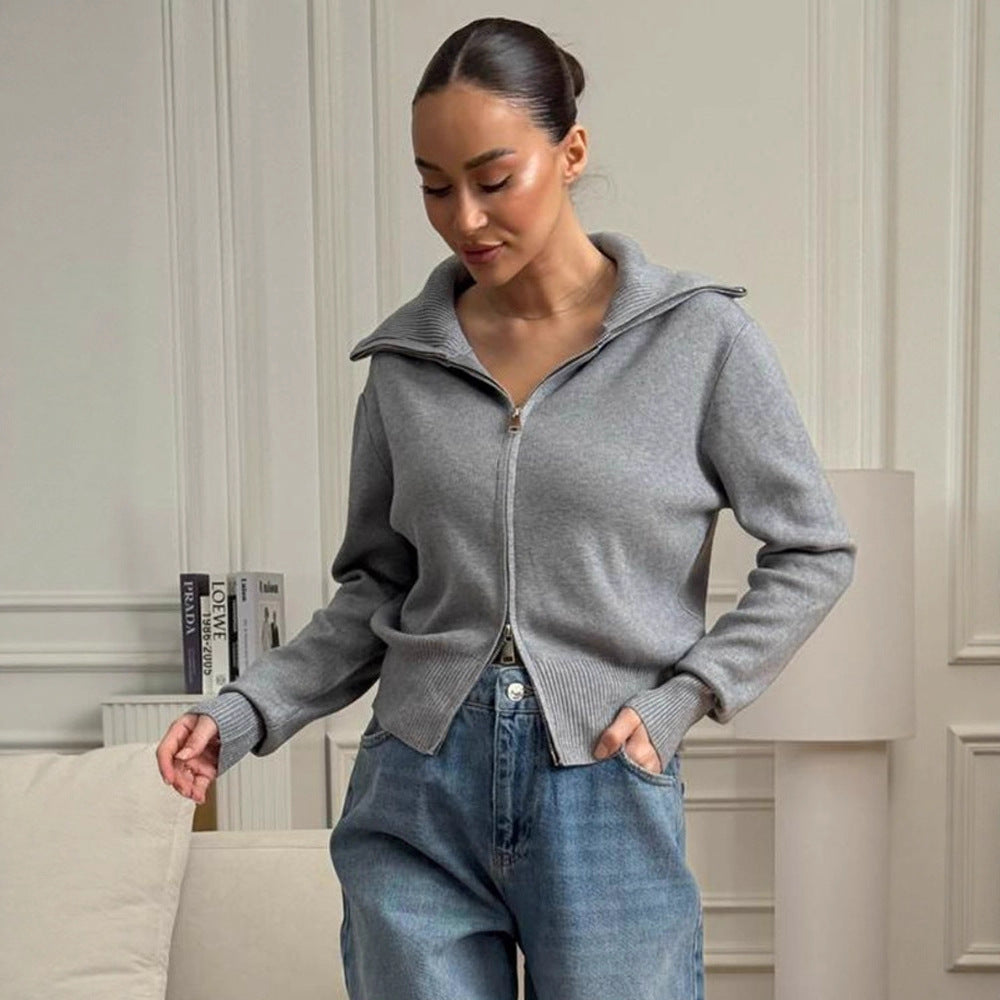 Damen bequeme Strickjacke mit Reißverschluss R&B
