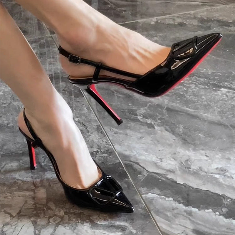 Damen elegante Slingback-Pumps mit verstellbarem Riemen und hochwertigem Glanzfinish R&B