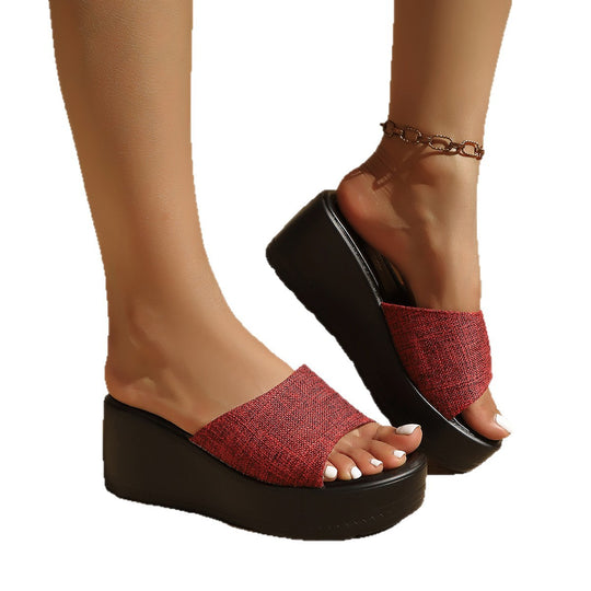 Damen komfortable Plateau-Sandalen mit offenen Zehen und textilem Obermaterial R&B