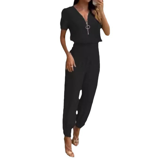Damen Jumpsuit mit hochgeschlossenem Kragen und seitlichem Reißverschluss R&B