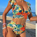 Damen Hoch-tailliertes BadR&Bikini mit verspielten Rüschendetails R&B