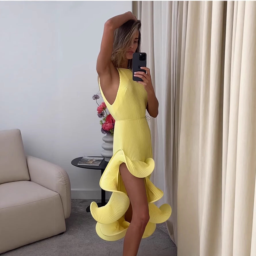 Damen Maxikleid mit asymmetrischem Volant und elegantem Faltenrock R&B