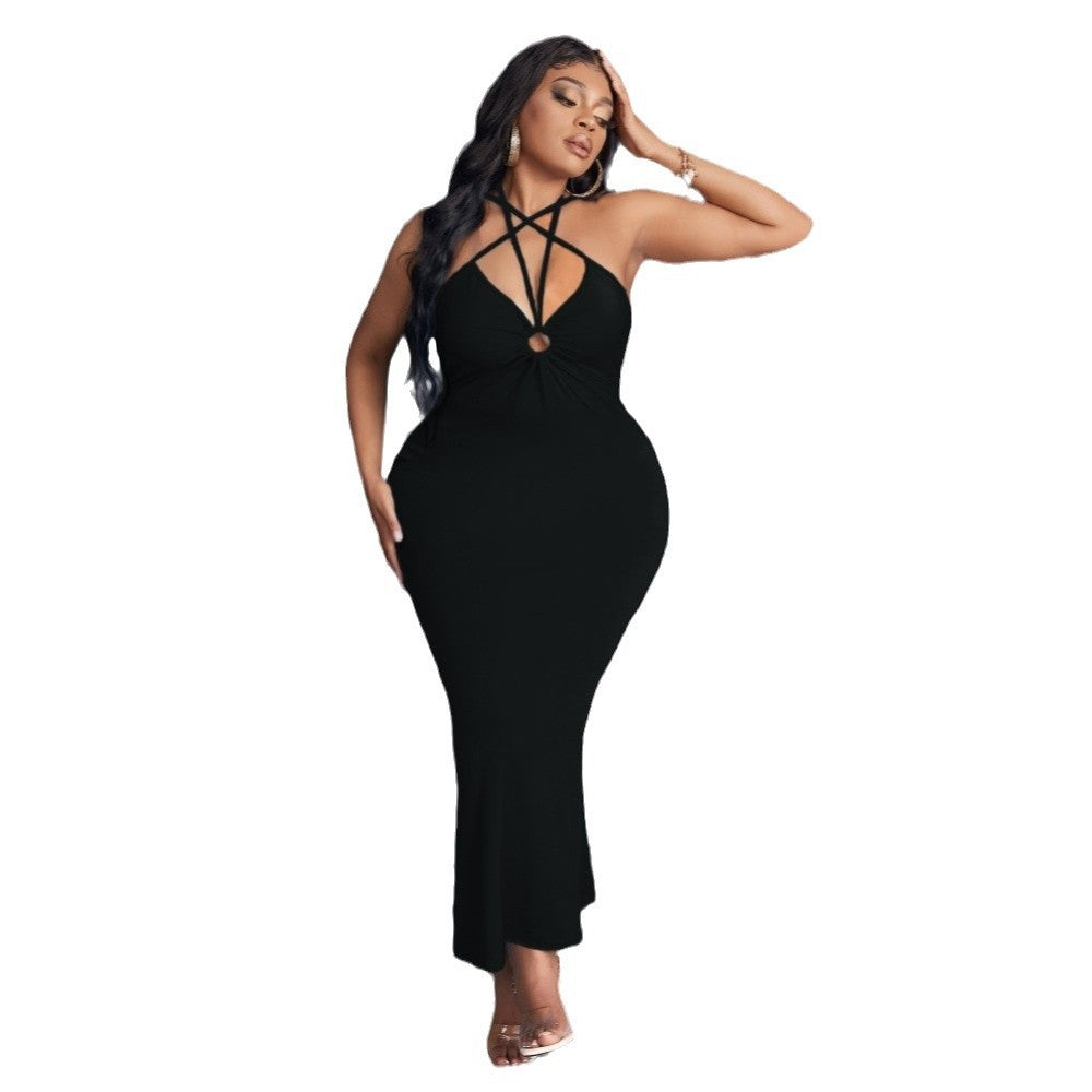 Damen langes Kleid mit raffiniertem Schnitt und tiefem Ausschnitt R&B