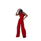 Damen Jumpsuit mit tiefem V-Ausschnitt und weiten Beinen R&B