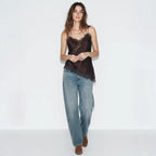 Damen Satin Top mit eleganter Spitze und Spaghettiträger R&B