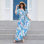 Damen Maxikleid mit eleganter Taille und floralen Akzenten R&B