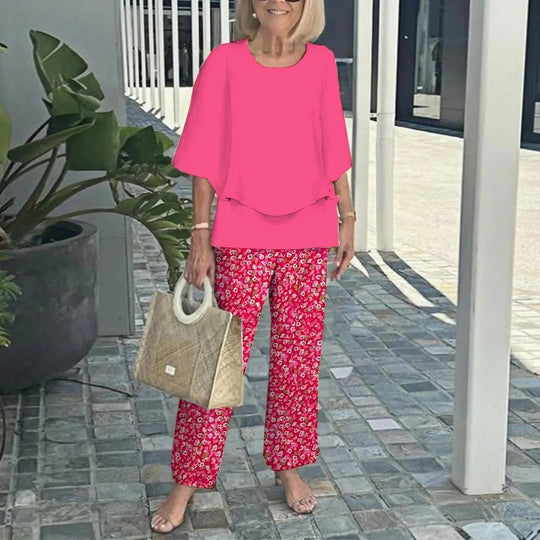 Damen nan Lagen-Tunika mit Cape-Ärmeln und knöchellanger Geradebeinhose mit Grafikprint R&B