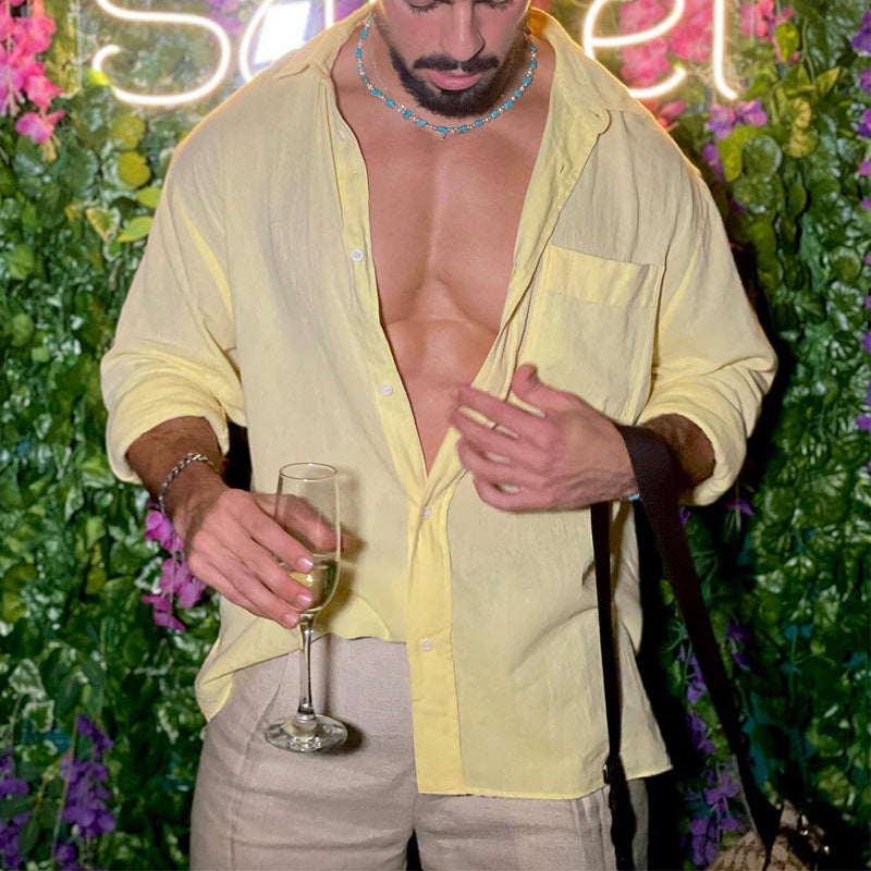 Herren lässige Bluse mit durchgehendem Knopfverschluss R&B