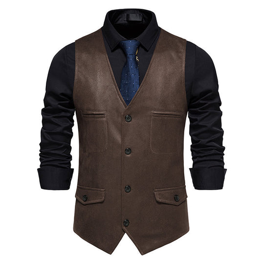 Herren elegante Weste aus Kunstleder mit praktischen Taschen R&B