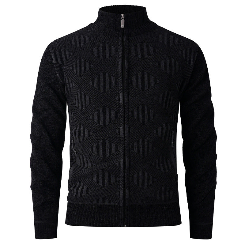 Herren elegante Strickjacke mit strukturiertem Design und hohem Stehkragen R&B