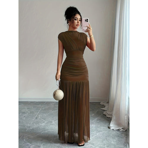 Damen Elegantes Maxikleid mit raffiniertem Drapée und transparentem Rock R&B