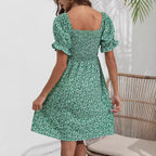 Damen Blumenkleid mit Puffärmeln und Gummizug R&B