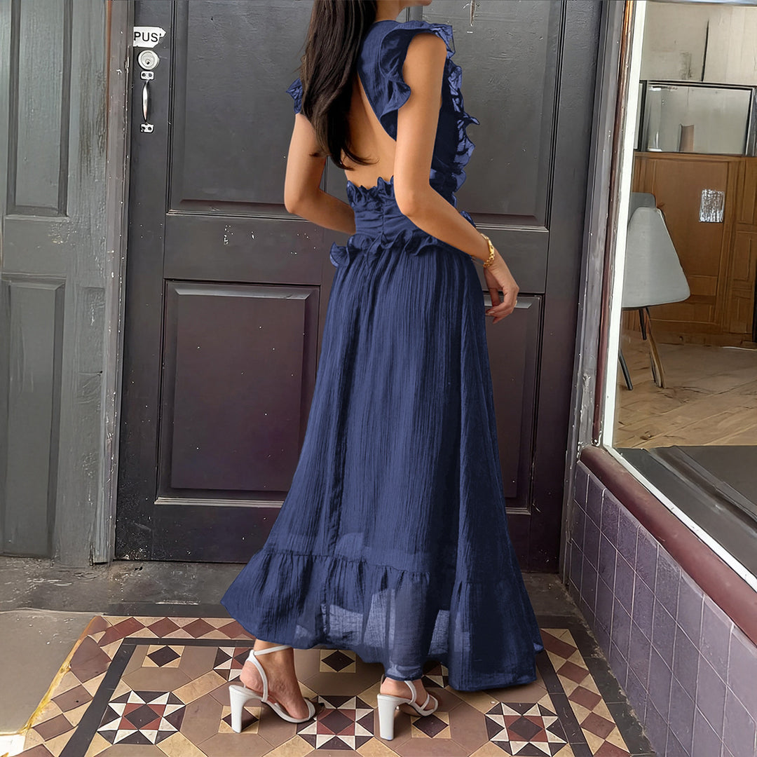Damen Elegantes Wickelkleid mit Rüschendetails und taillierter Silhouette R&B
