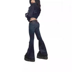 Damen Weit geschnittene Bootcut Jeans mit lässigem Schnitt und mittlerer Taille R&B